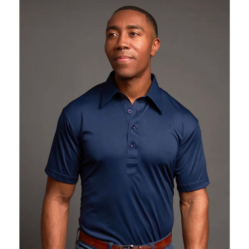 Collars & Co Dress Collar Short Sleeve Polo Men's Medium Navy Blue Tailored Fit